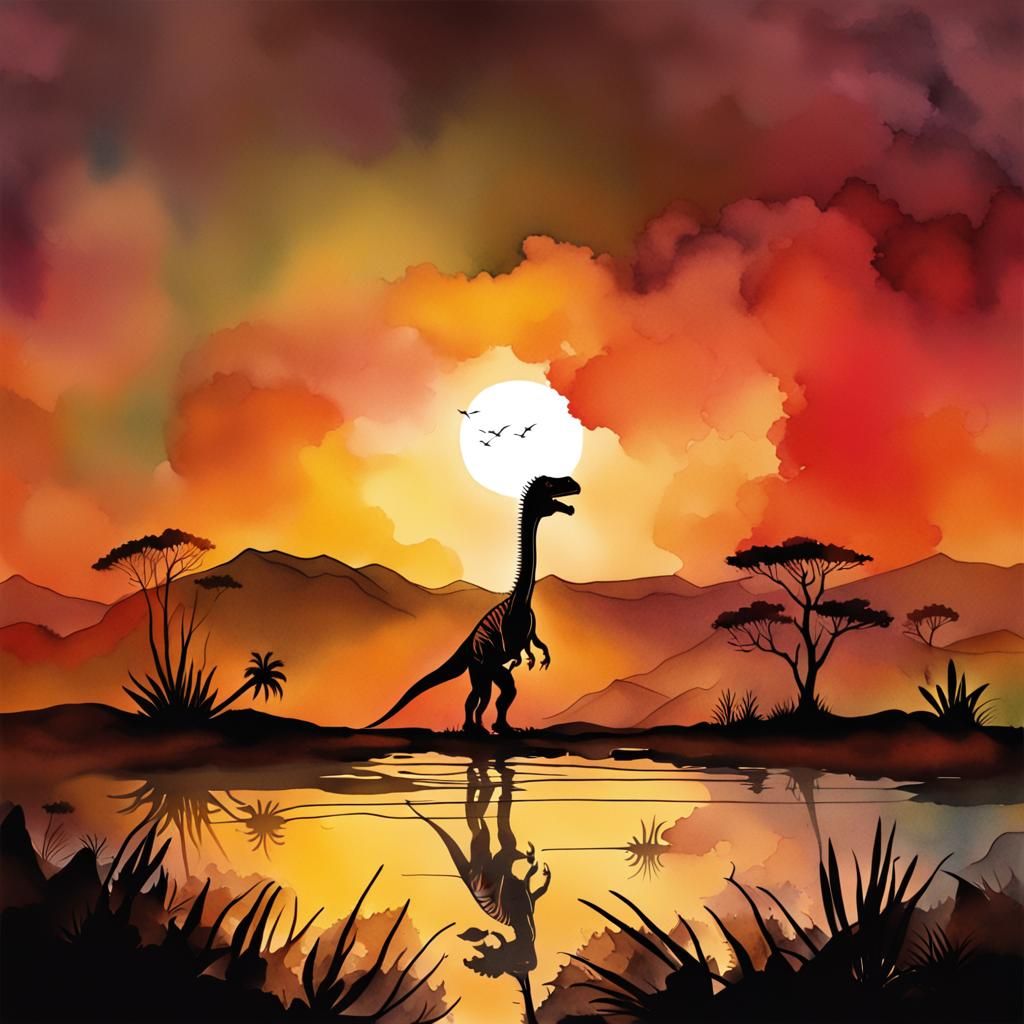 Dinosaur Head Shot in Moody Watercolour Art