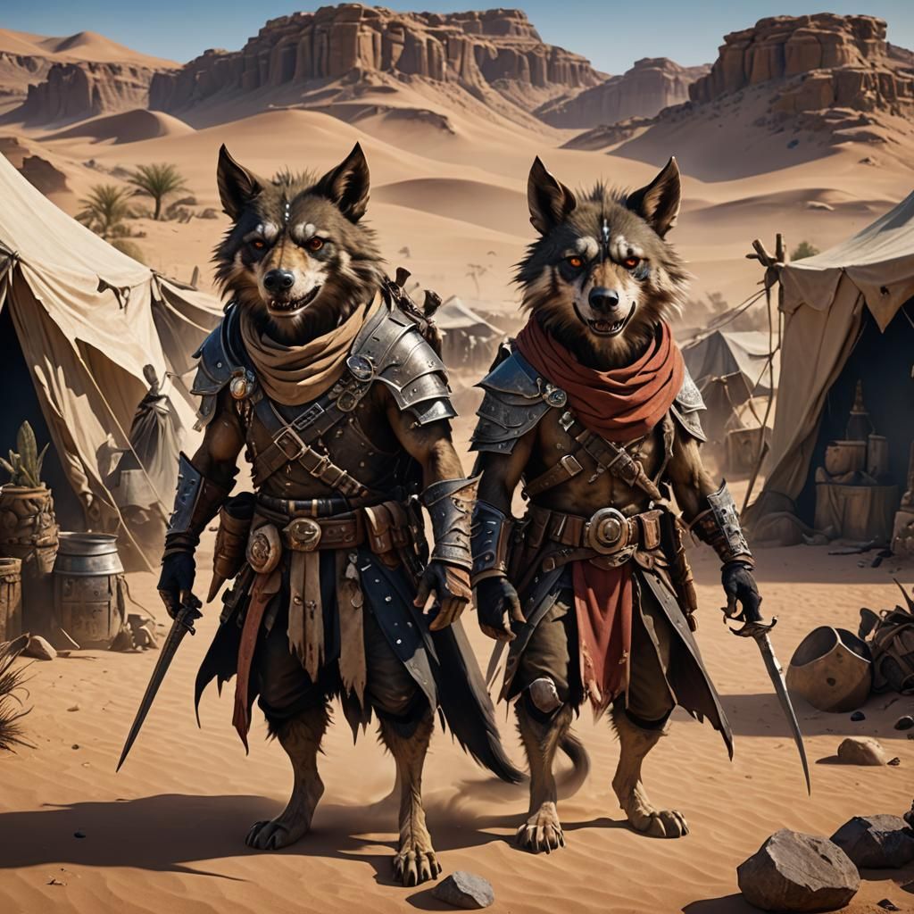 Desert Gnoll with Blinded Eyes: Fantasy Concept Art