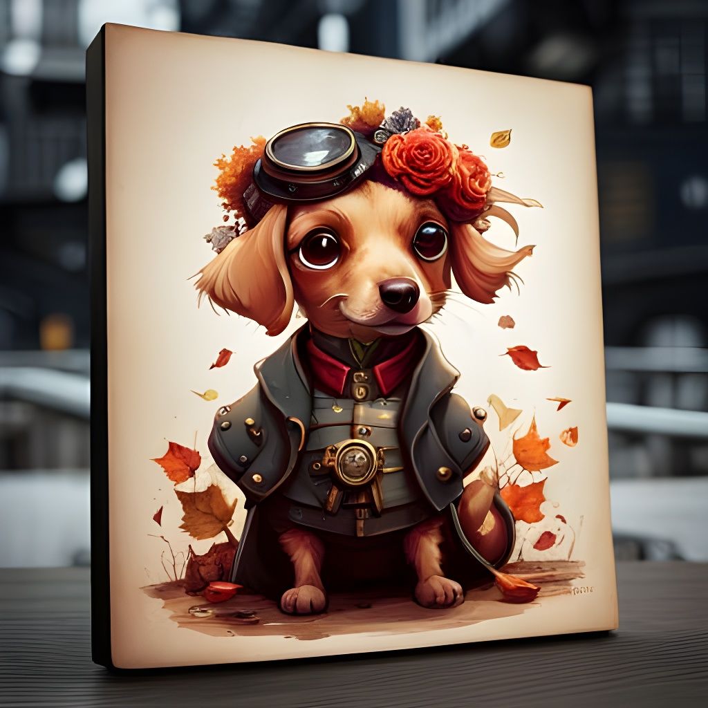 Steampunk Dachshund in Paris: Detailed Matte Painting