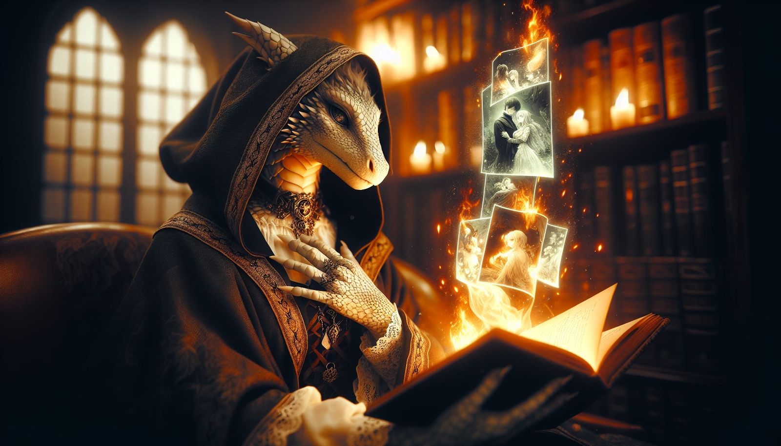 Enchanting Dragoness Reading a Romance Novel
