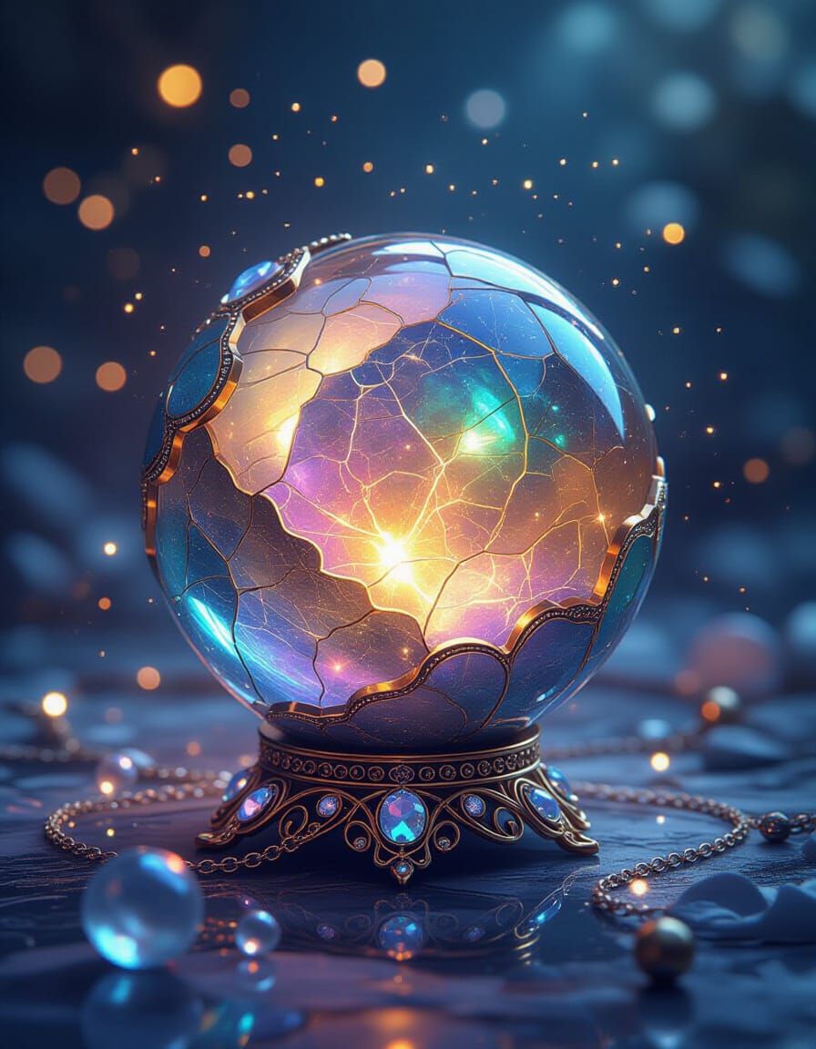 Multicolored Gemstone Sphere with Luminescent Lights and Jew...