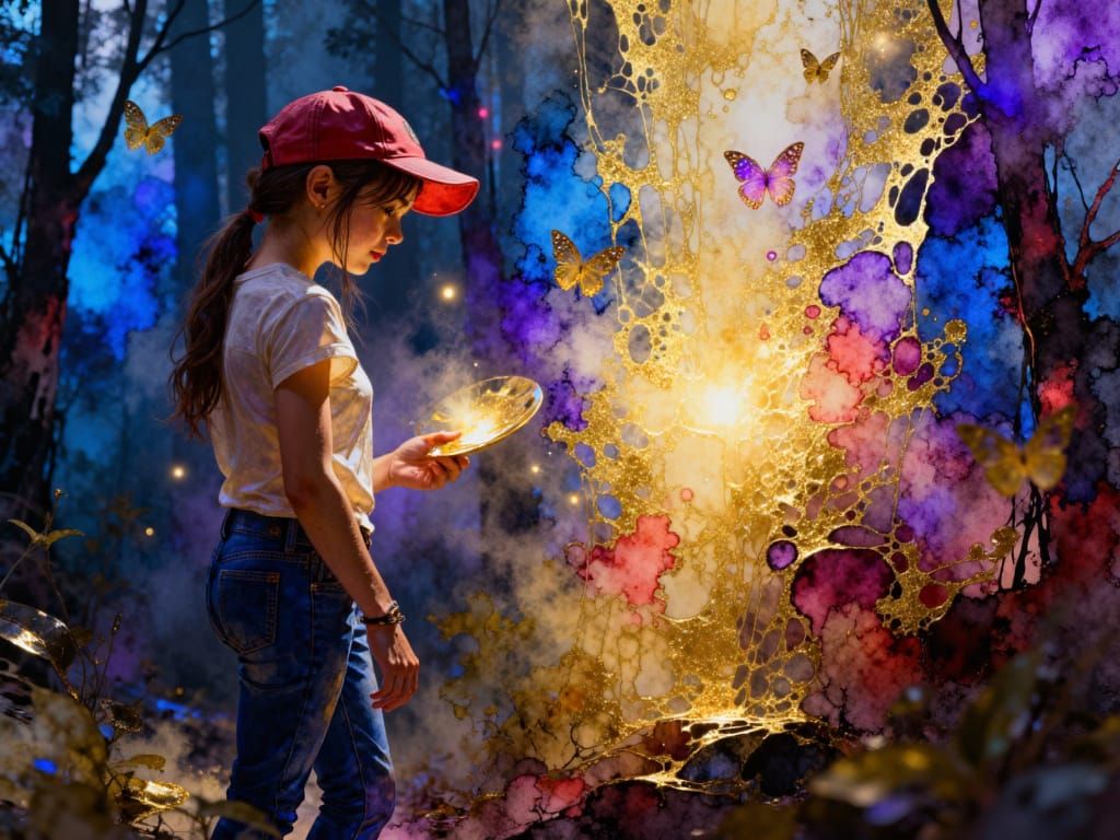 Girl Paints Magical World on Factory Wall in Digital Art Sty...