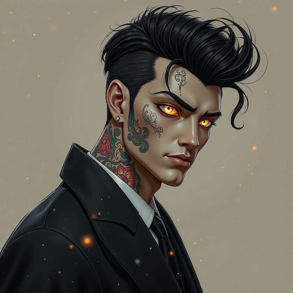 Sleek Yakuza Figure with Duality in His Eyes