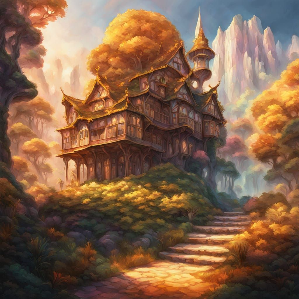 Whimsical Elven Village in a Golden Forest