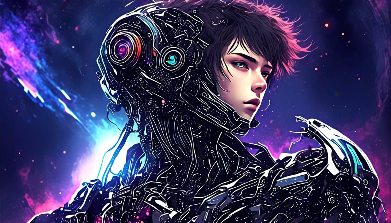 Robotic Human in Sci-Fi Horror Anime Style