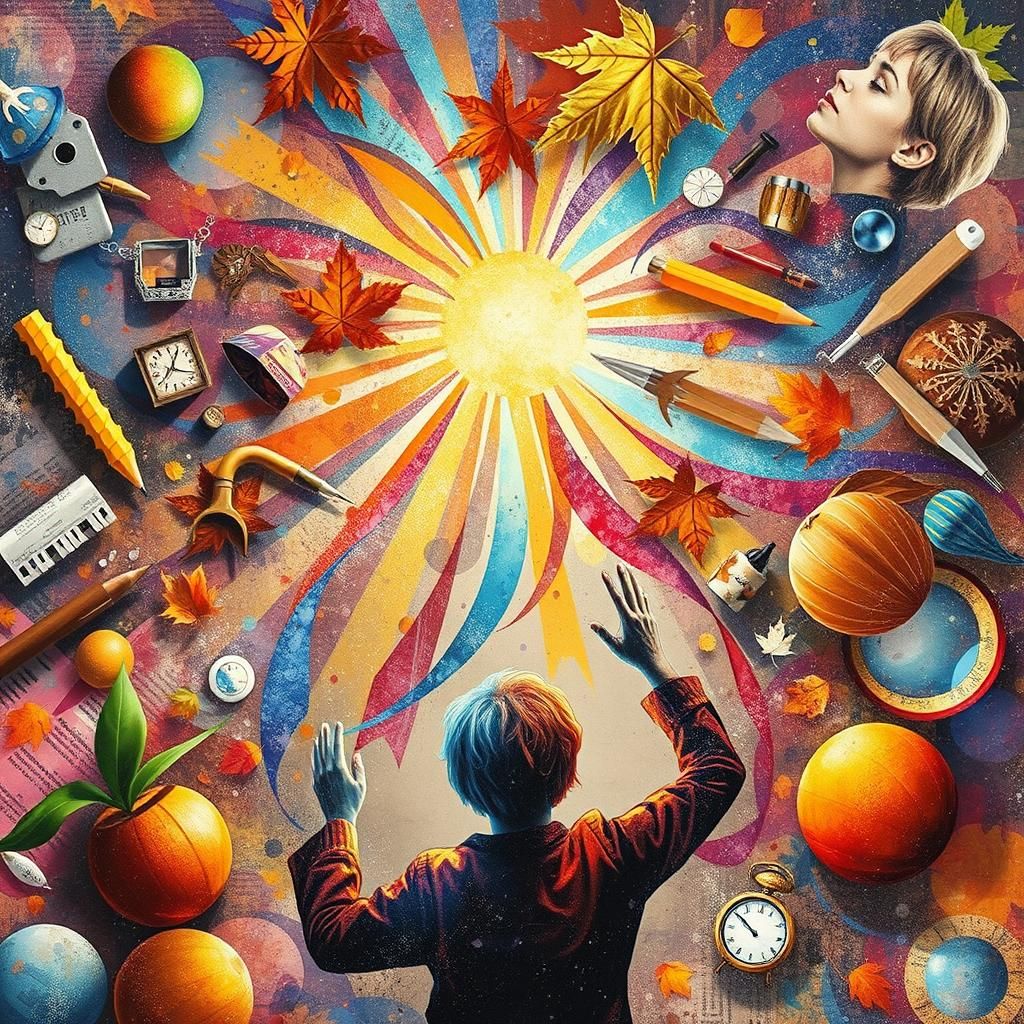 Black and White Autumn Collage in Dada Style