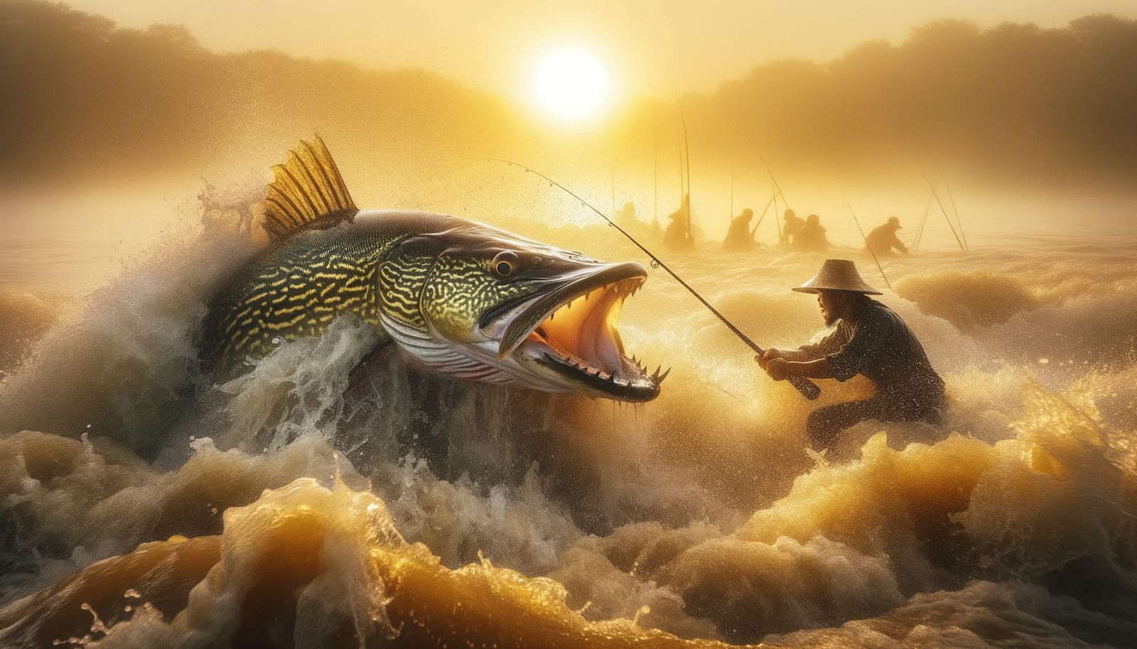 Epic Fisherman vs. Giant Pike Battle at Dawn