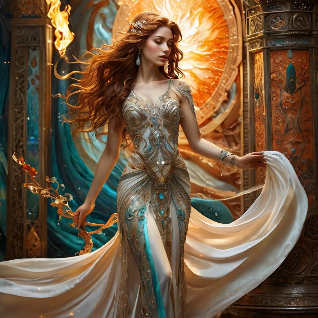 Ethereal Goddess with Majestic Staff in Opulent Style