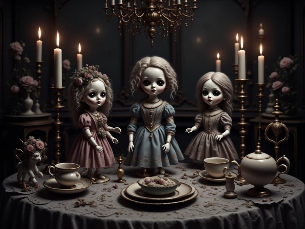 Hauntingly Beautiful Gothic Dolls in Dim Candlelight