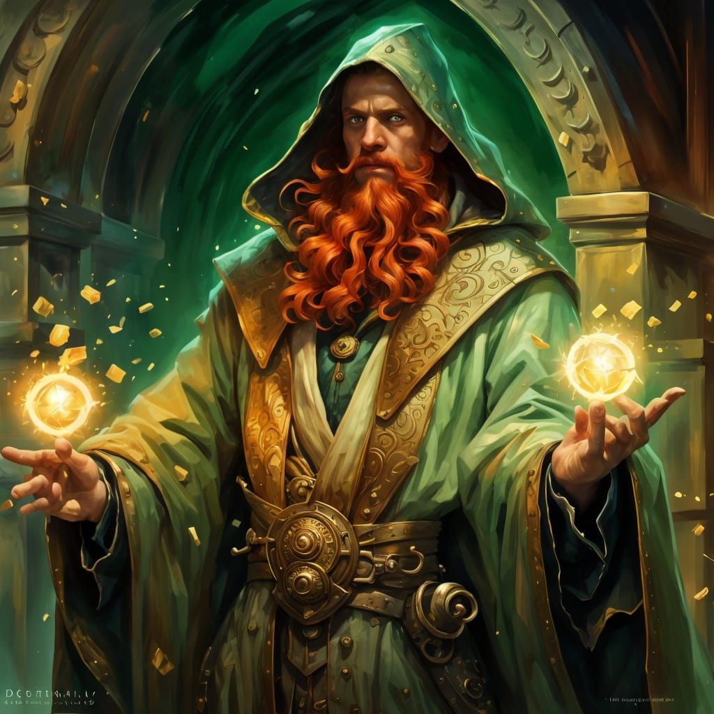 Handsome Sorcerer Casting Spell with Green Light