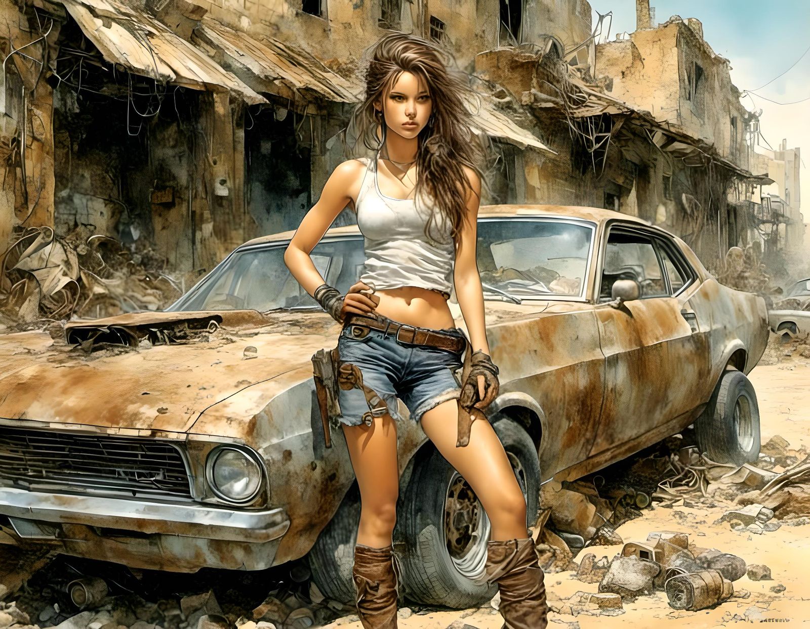 Post-Apocalyptic Girl with Ford Falcon XB