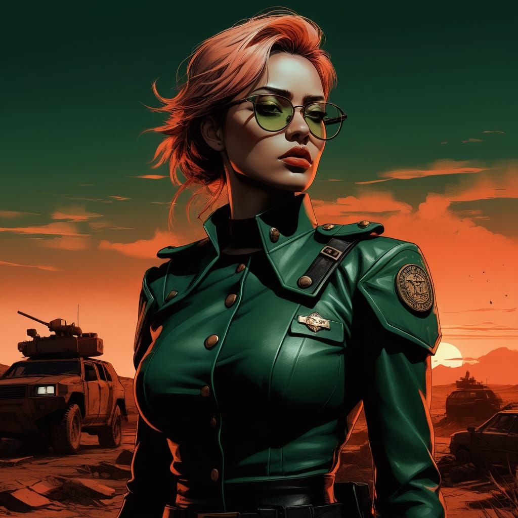 Art by Luis Royo Wojtek Siudmak Paul Cézanne Claude Monnet, the most convoited chesty female officer, glasses, choker, c...