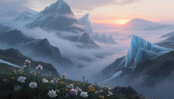 Sunrise Mountain Landscape in Digital Matte Painting