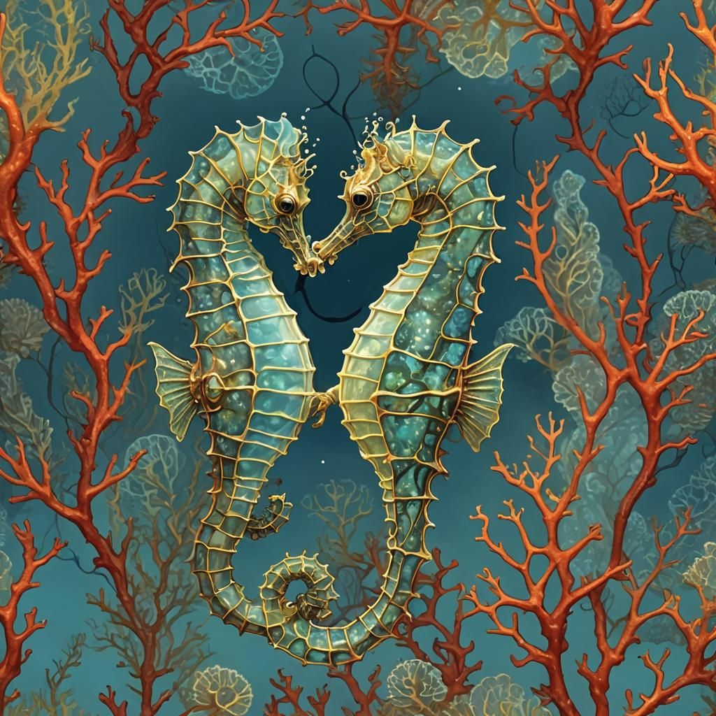 Luminous Seahorse: Bioluminescent Cybernetic Deep-Sea Creatu...