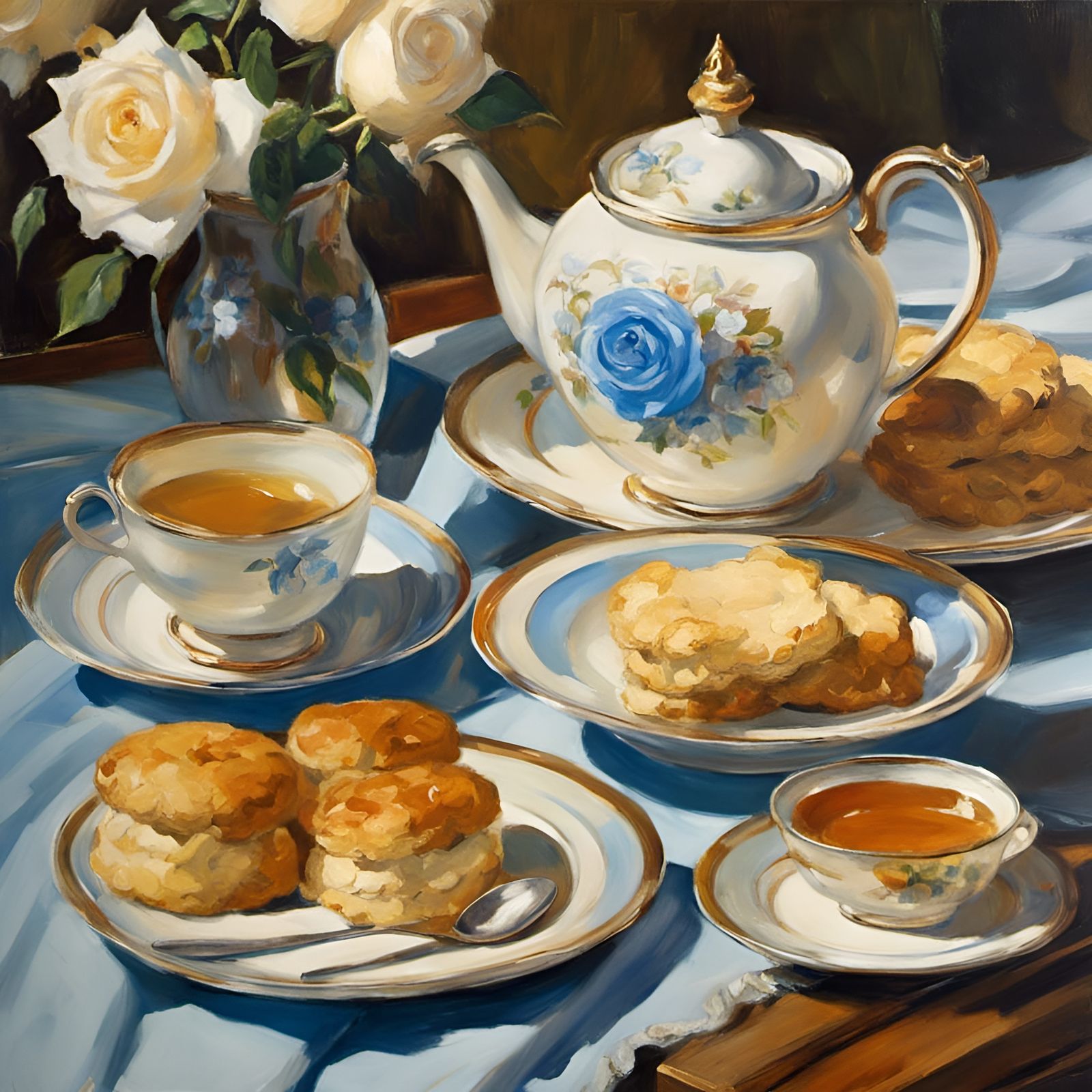 Impressionistic Tea Party with Roses and Scones