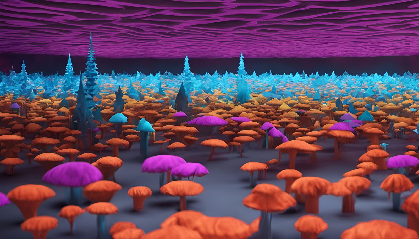 Colorful Origami Brain Beings in Fungal Labyrinth