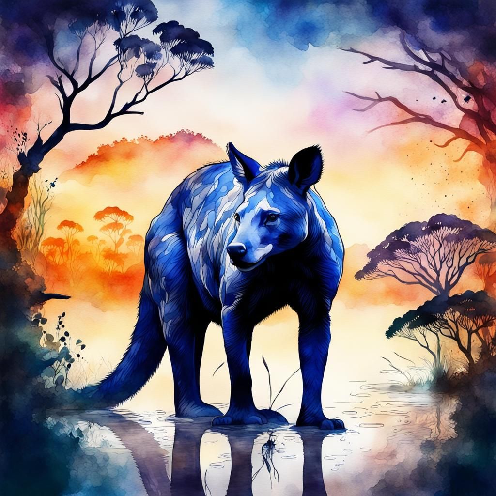 Australian Wildlife Watercolor Double Exposure Digital Sketc...