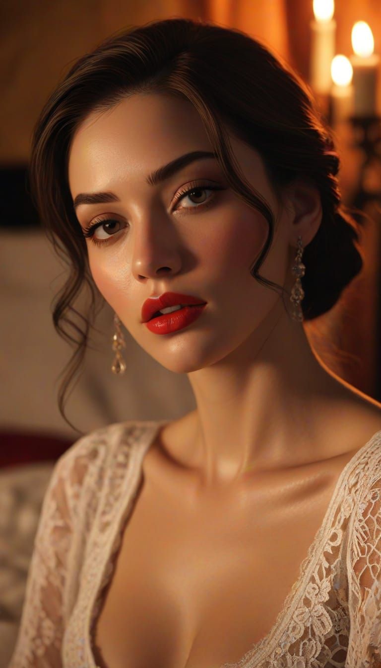 Seductive Redhead Portrait with Candlelight Glow