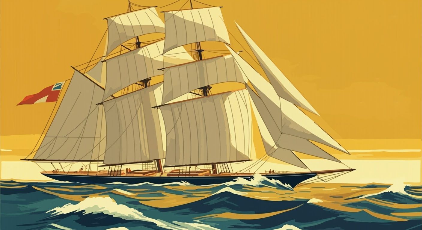 1920s Style Racing Yacht on Golden Sea