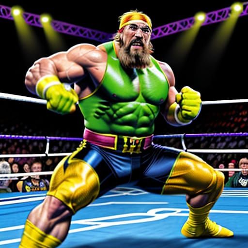 Iconic Wrestler Portrait in Comic Book Art Style