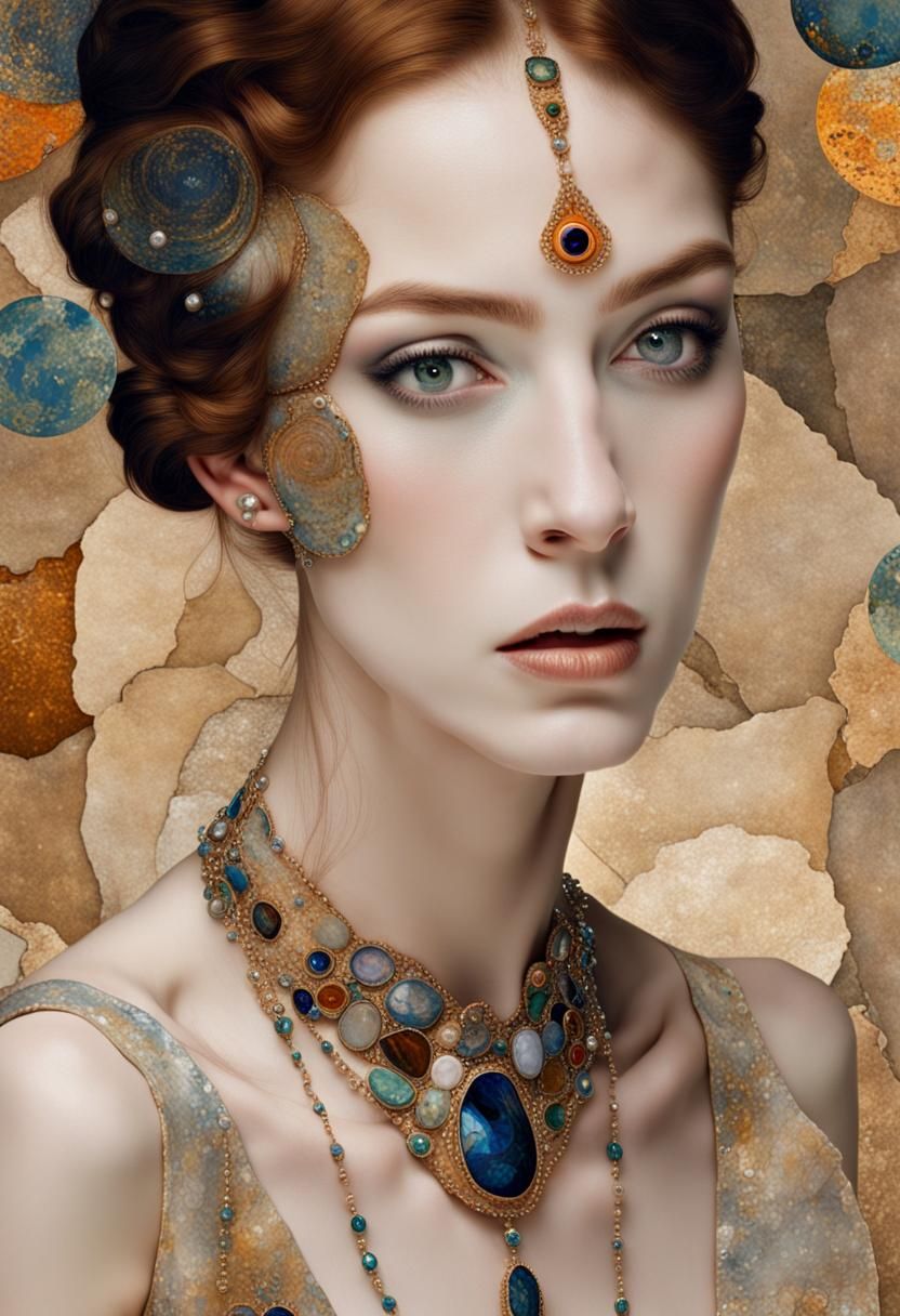 Art Deco Woman in Stone Texture as Klimt Painting