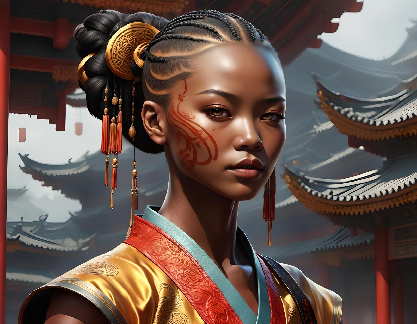 Hyperrealistic Portrait of African-Chinese Shaolin Monk