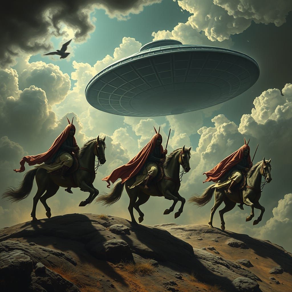 Ghost Riders Encounter UFO: Renaissance Art Style