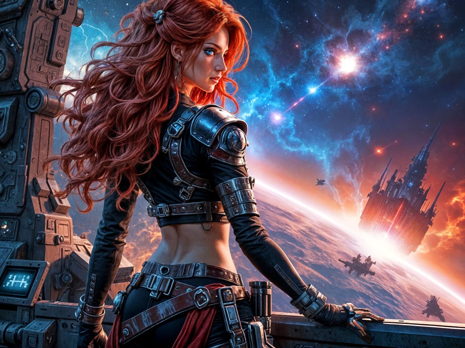 Space Pirate Captain on Starship Bridge in Rococowave Style