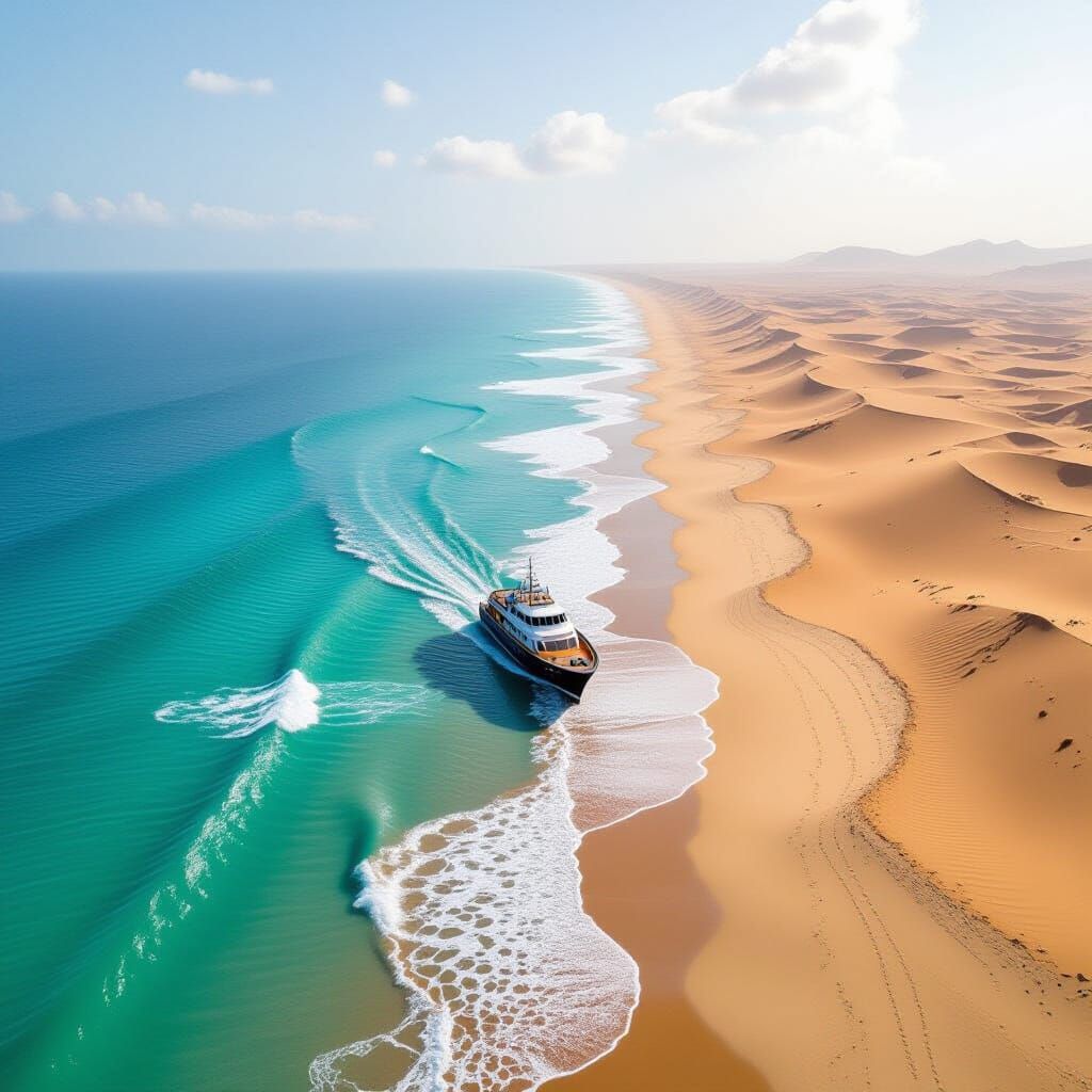 Ocean and Desert Merged into One Surreal Landscape