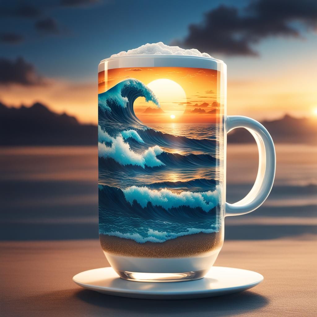 Ocean Landscape in Coffee Glass: Photorealistic 3D Render