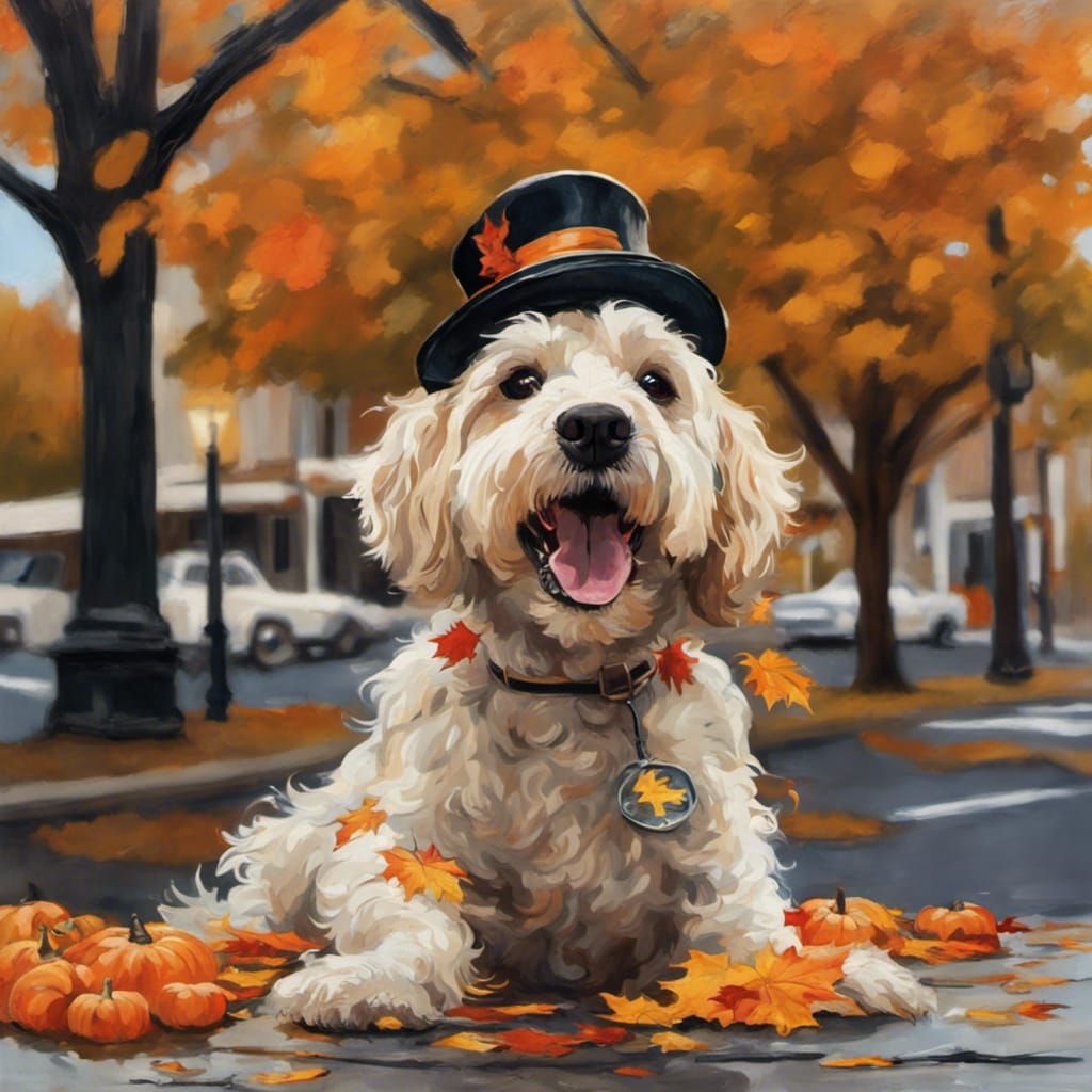 Dog's Halloween Excitement: A Rockwell-esque Reflection