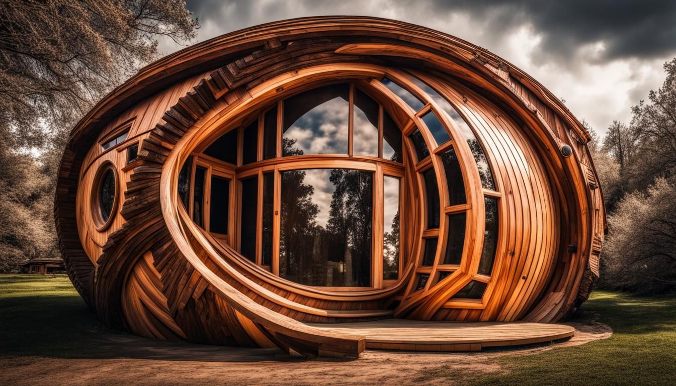 Hyperrealistic Toroidal Wooden House in High Definition