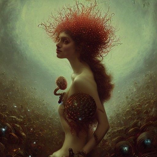 Mushroom Princess Portrait in Steampunk Astral Style