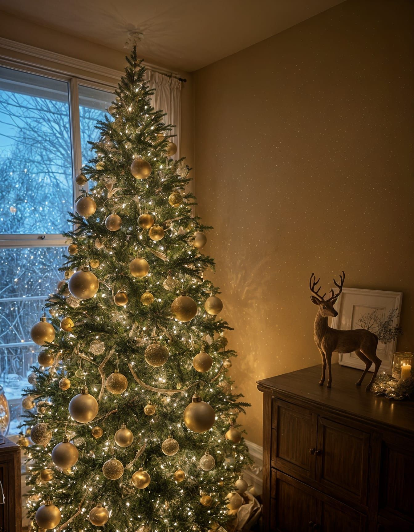 Christmas Tree Scene in Cozy Winter Wonderland Style