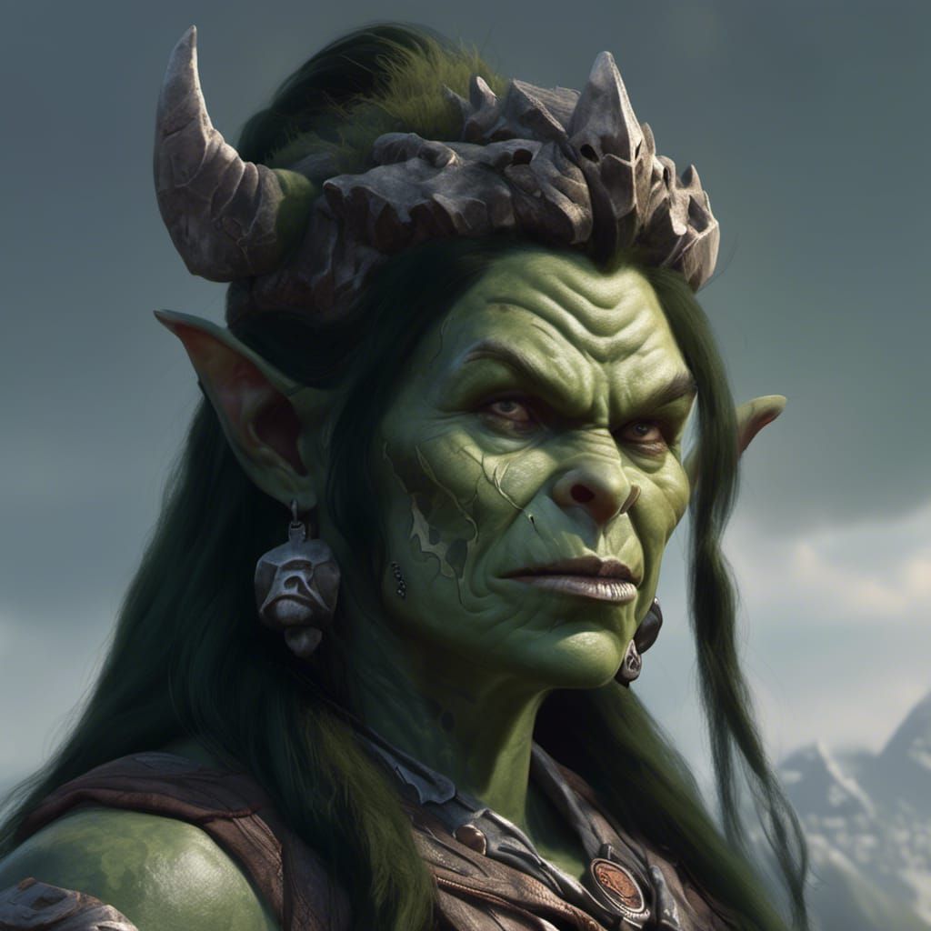 Fierce Green Orc Woman in Hyperreal Photo