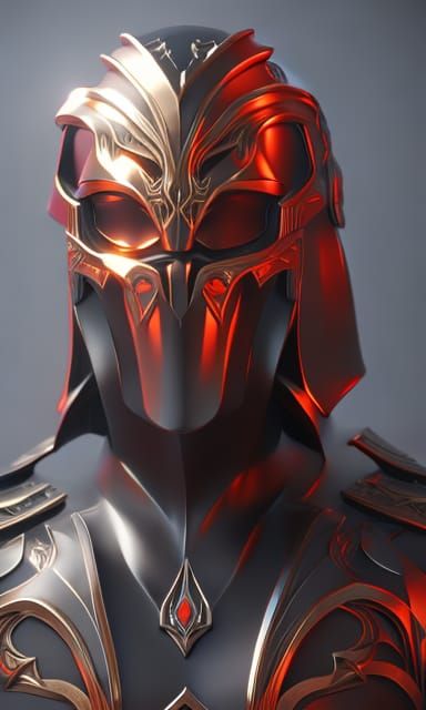 Skull Portrait with Red Iron Inlays in Digital Art Style