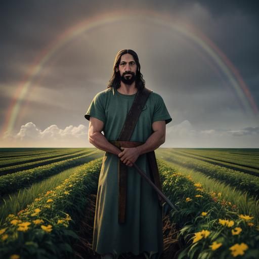 Jesus in Reflection, Amidst a Rainbow and Crosses
