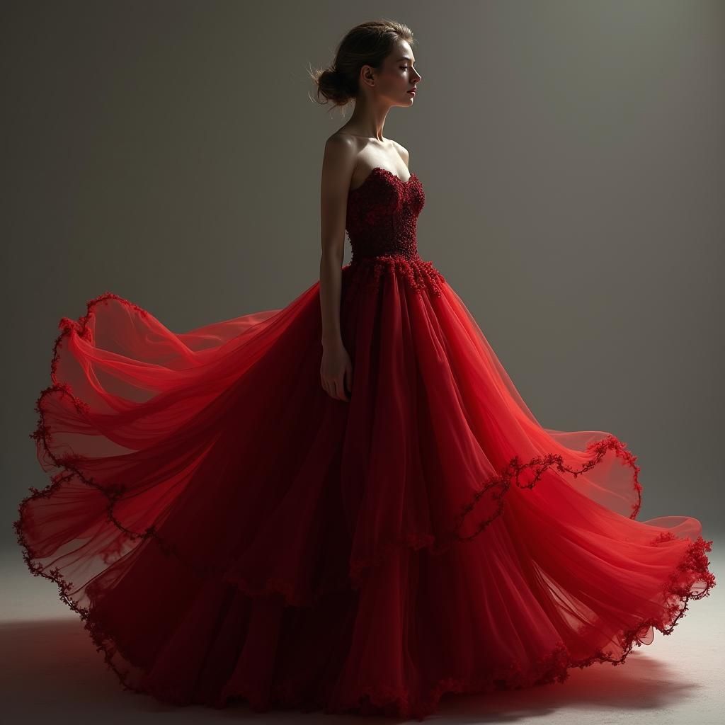 Dramatic Flowing Red and Black Evening Gown