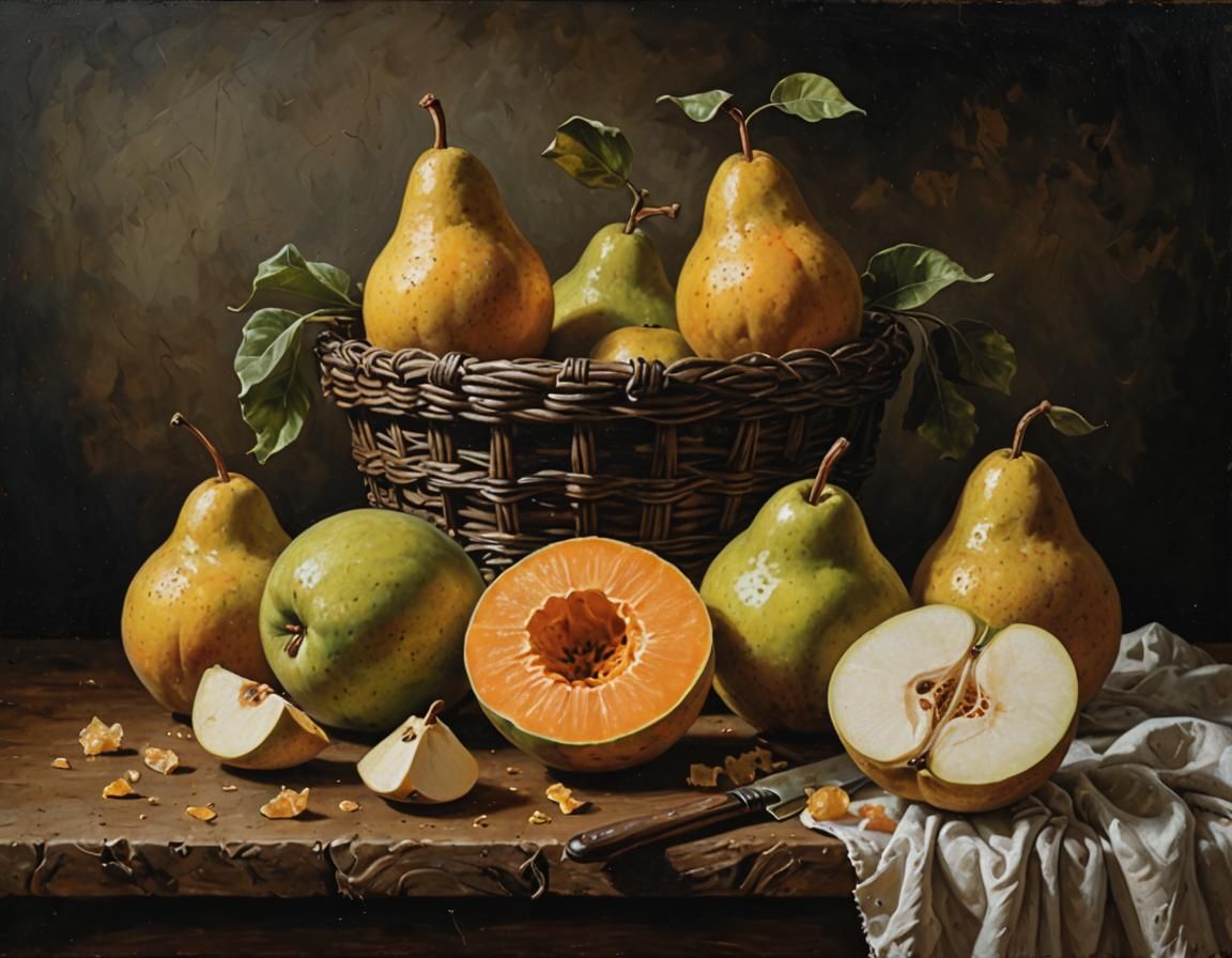 Still Life with Eaten Fruit as Oil Painting