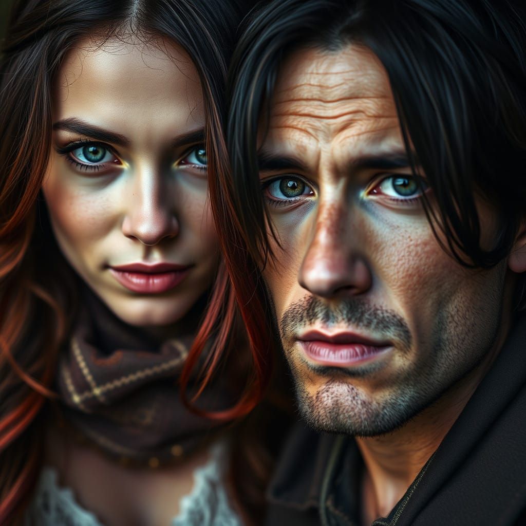 Ethereal Western Couple Bathed in Moody Atmosphere