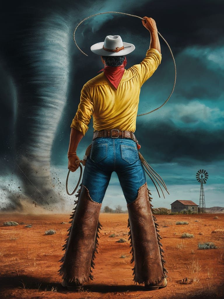 Dramatic Pecos Bill Fights a Tornado in the Wild West