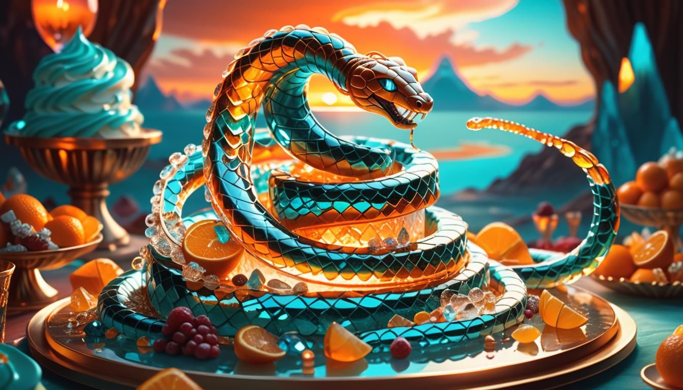 Crystal Serpent Coils Through Sunset Dessert Table