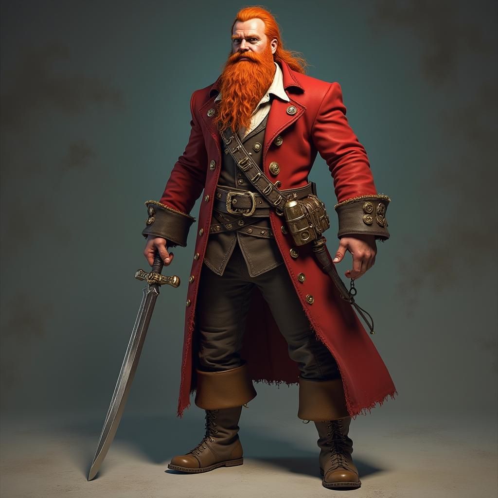 Regal Ginger-Bearded Pirate with Silver Hook