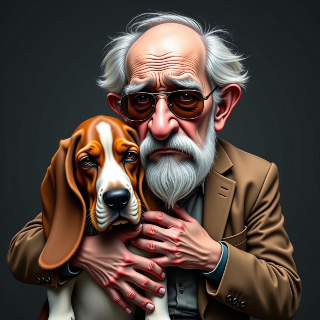 Elderly Man and Basset Hound Resemble Each Other, Photoreali...