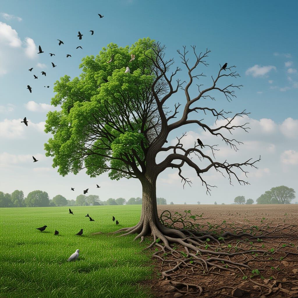 Surreal Tree: Life and Death Contrast in Cinematic Style