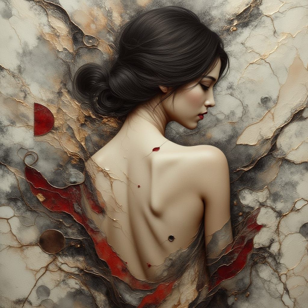 Sensual Portrait in Cloisonne Style: Brush Against Skin