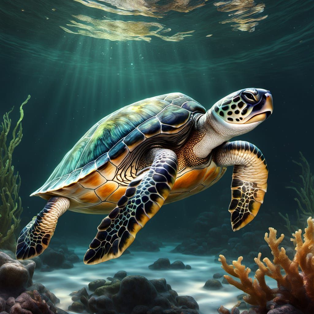 Fantastical Sea Turtle Concept Art in Vibrant Colors