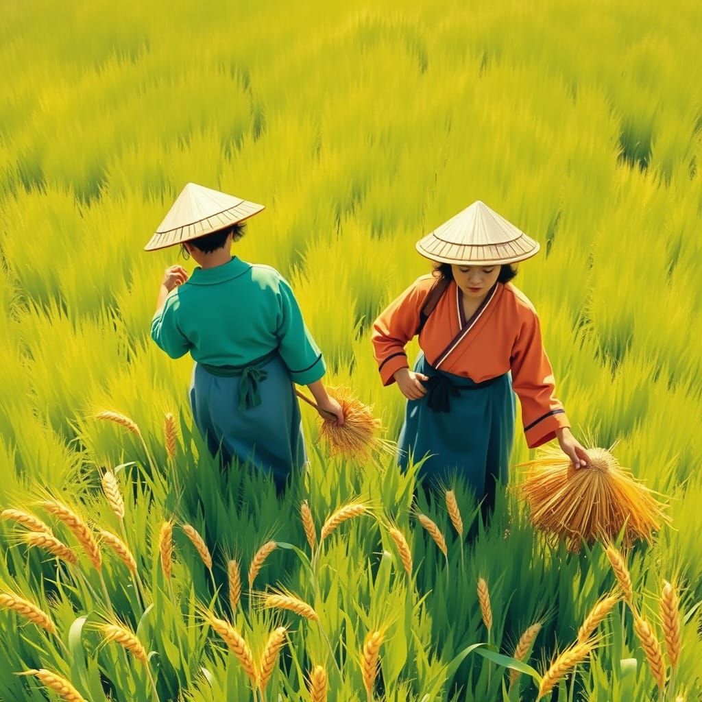 Chinese Farmers in Traditional Attire