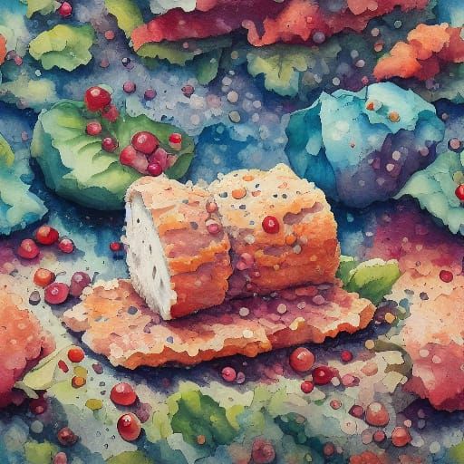 Oil painting. Bread and cheese