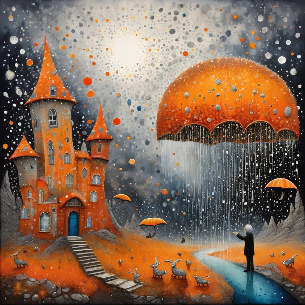 Slug With Miniature City Shell, Watercolor Poster Art